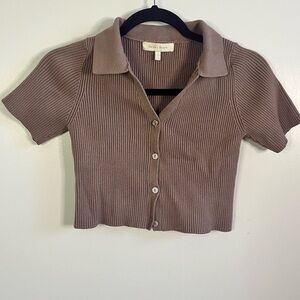 Hazel Moon Knitted Collared Crop Top